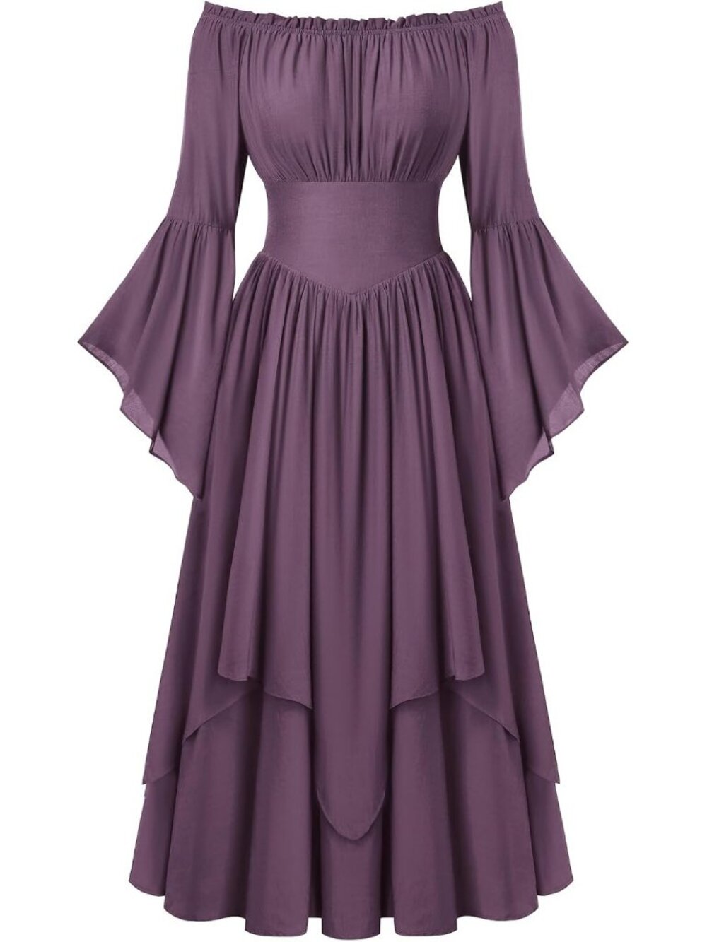 Women's Purple Renaissance Maxi Dress Off Shoulder Bell Long Sleeve Halloween